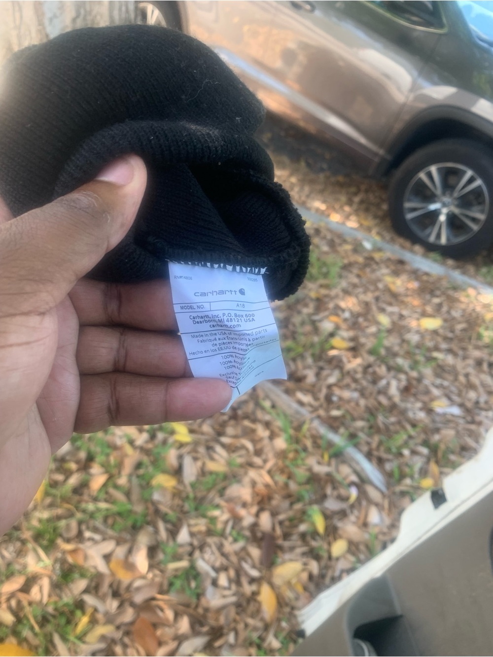 Carhartt Black Knit Cuffed Beanie with Yellow Logo Patch - Picture 5 of 5